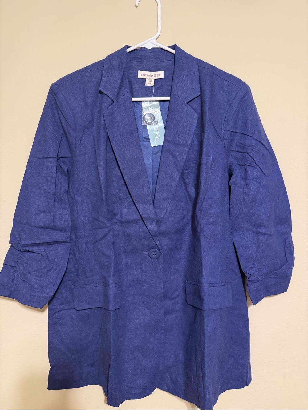 NWT Coldwater Creek Linen Blend Blazer 18W India Ink Blue Ruched Sleeve